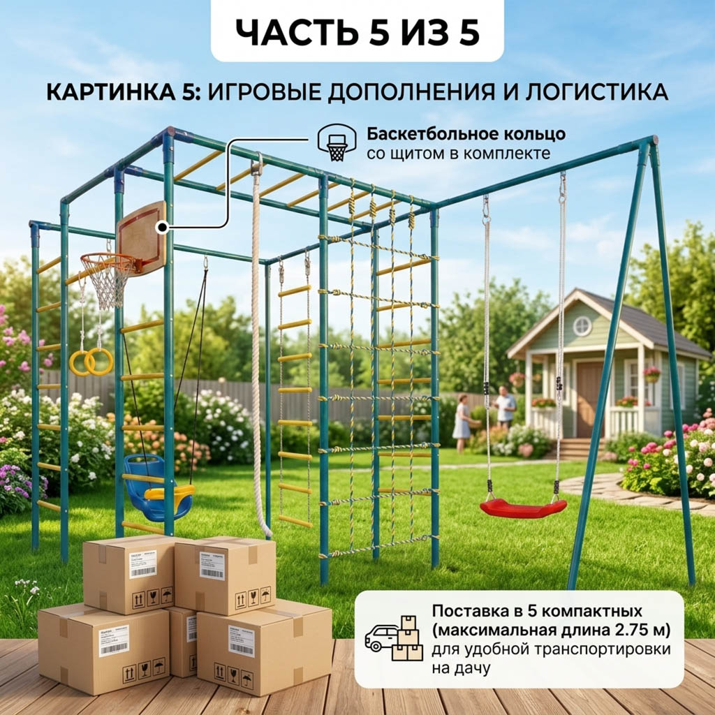 Детская площадка ЧЕ-СПОРТ ОПТИМА 1-5 2в1 качели-лодочка инфографика-5